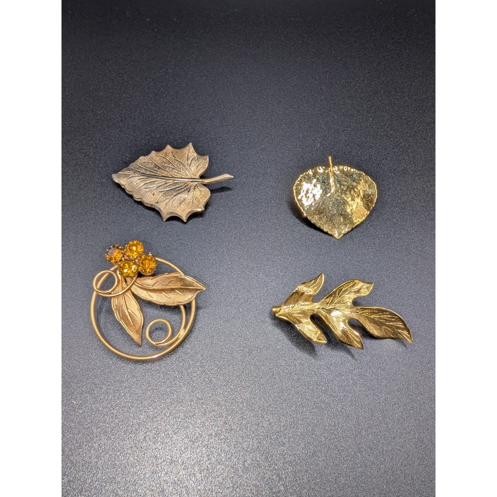 Vintage Gold Tone Fall Leaf Brooch Pins Lot of 4 Unbranded